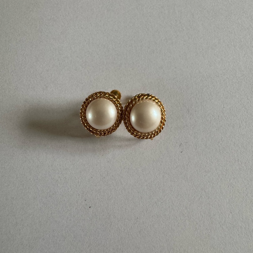 Gold and Faux Pearl Earrings Costume Jewelry